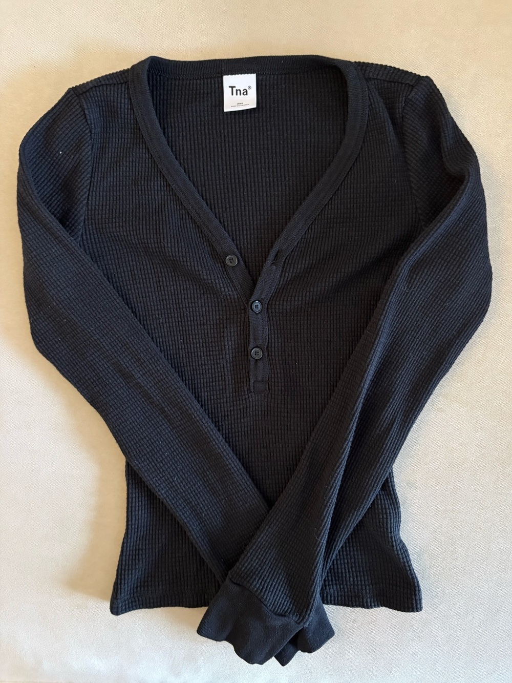 Aritzia Tna Black Waffle Henley